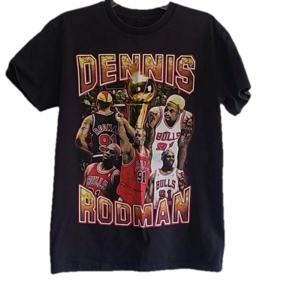 Dennis Rodman Red/Black Chicago Bulls Logo T-Shirt OS